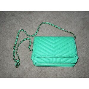 Chevron Crossbody Bag Womens Small Turquoise Faux Leather Chain Strap Purse